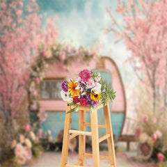 Aperturee - Vintage Pink Blue RV Peach Flower Spring Backdrop