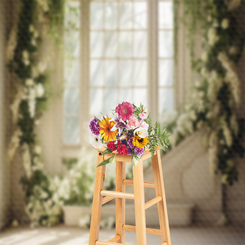 Aperturee - Warm Spring Sunshine Window White Floral Backdrop