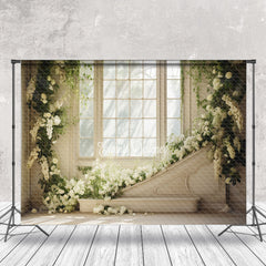 Aperturee - Warm Spring Sunshine Window White Floral Backdrop