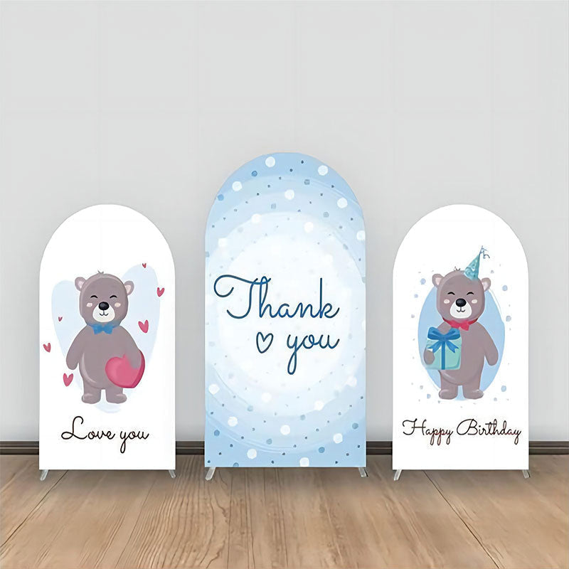 Aperturee - Thank You Blue Dots Bear Birthay Arch Backdrop Kit