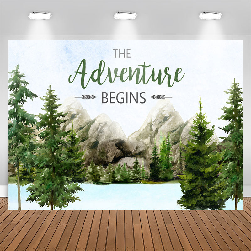 Aperturee - The Adventure Begins Mountain Baby Shower Backdrop