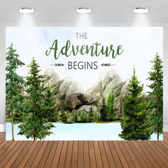 Aperturee - The Adventure Begins Mountain Baby Shower Backdrop