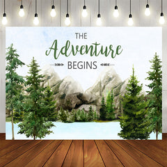 Aperturee - The Adventure Begins Mountain Baby Shower Backdrop