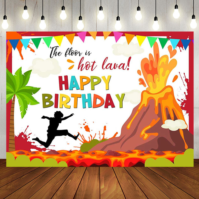 Aperturee - The Floor Hot Lava Volcano Eruptions Birthday Backdrop