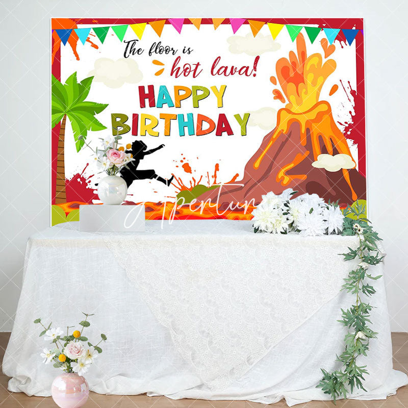 Aperturee - The Floor Hot Lava Volcano Eruptions Birthday Backdrop