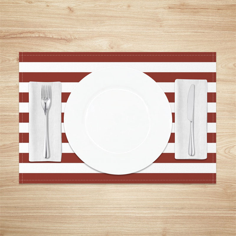 Aperturee - Thick Red White Stripes Simple Set Of 4 Placemats