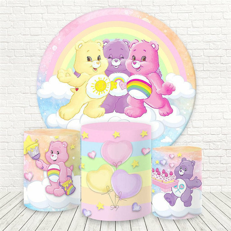 Aperturee Three Bears Rainbow Circle Birthday Backdrop Kit