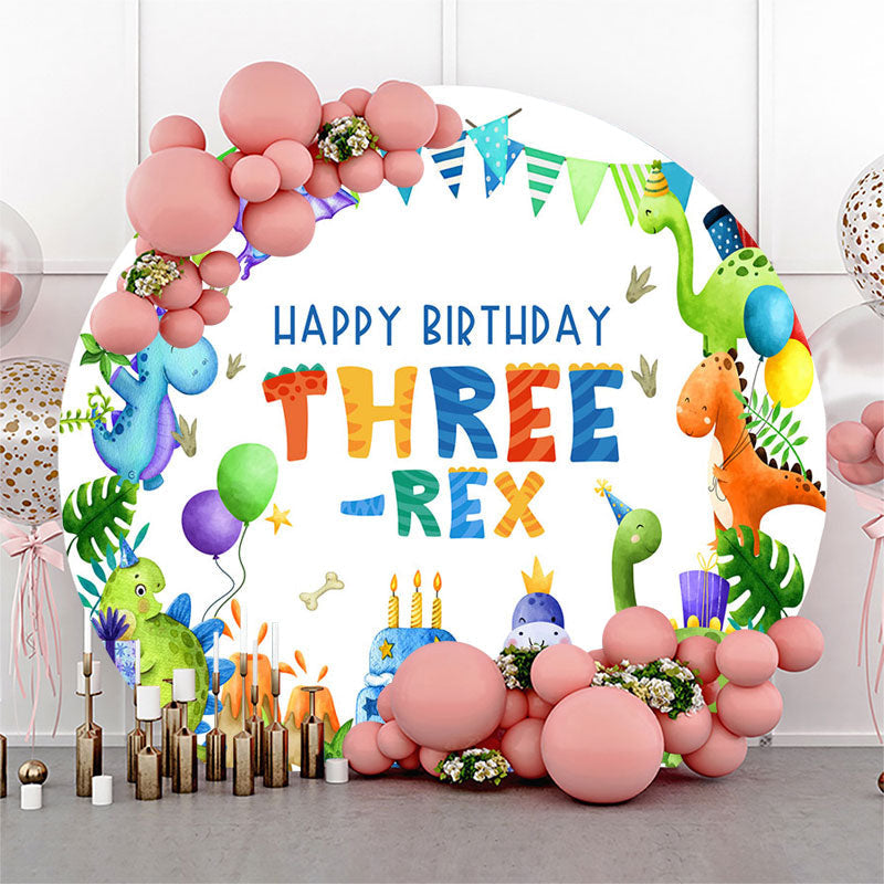 Aperturee - Three Rex Cute Dinosaurs Round Birthday Backdrop