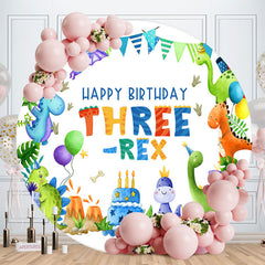 Aperturee - Three Rex Cute Dinosaurs Round Birthday Backdrop