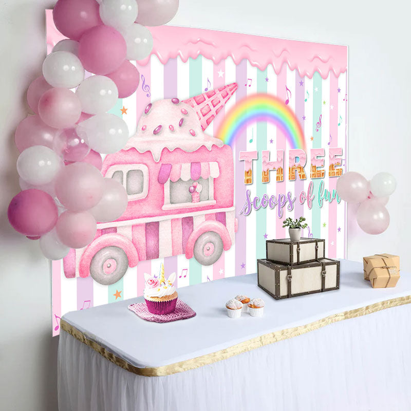 Aperturee - Three Scoops Of Fun Ice Cream 3rd Birthday Backdrop