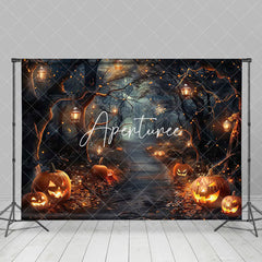 Aperturee - Thrilling Path Pumpkins Forest Halloween Backdrop