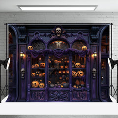 Aperturee - Thrilling Purple Wall Pumpkins Halloween Backdrop