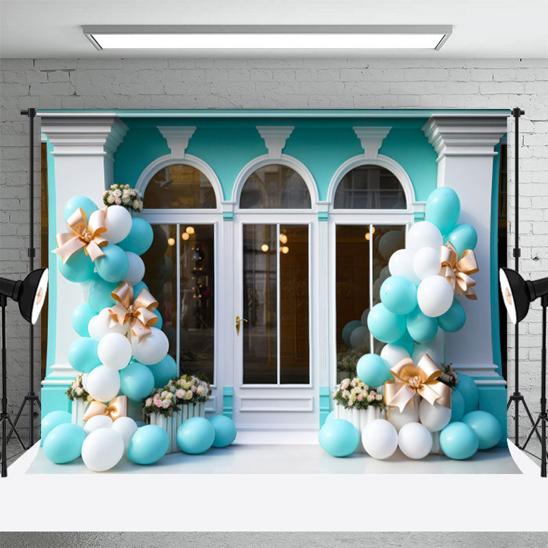 Aperturee - Tiffany Blue Arch Window Balloons Birthday Backdrop