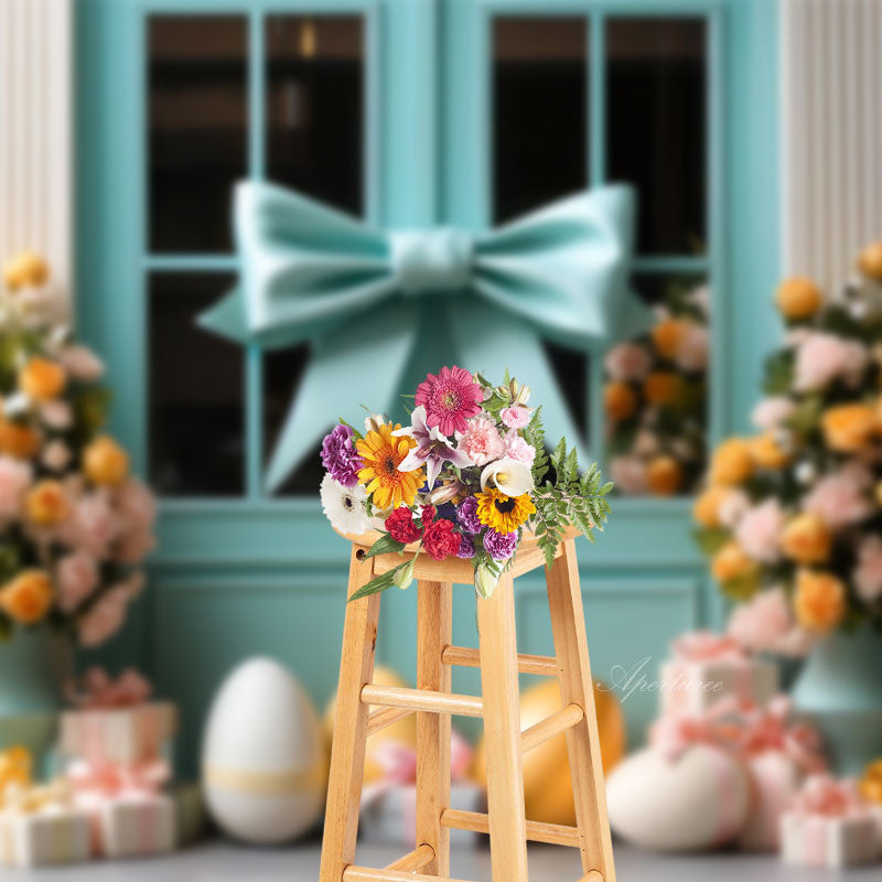 Aperturee - Tiffany Blue Bowknot Parterre Eggs Easter Backdrop