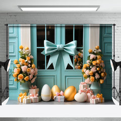 Aperturee - Tiffany Blue Bowknot Parterre Eggs Easter Backdrop