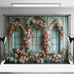 Aperturee - Tiffany Blue Floral Arch Wall Wedding Backdrop