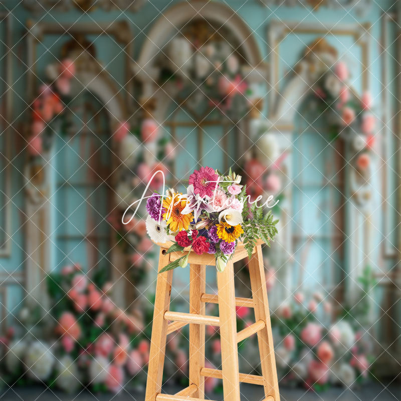 Aperturee - Tiffany Blue Floral Arch Wall Wedding Backdrop