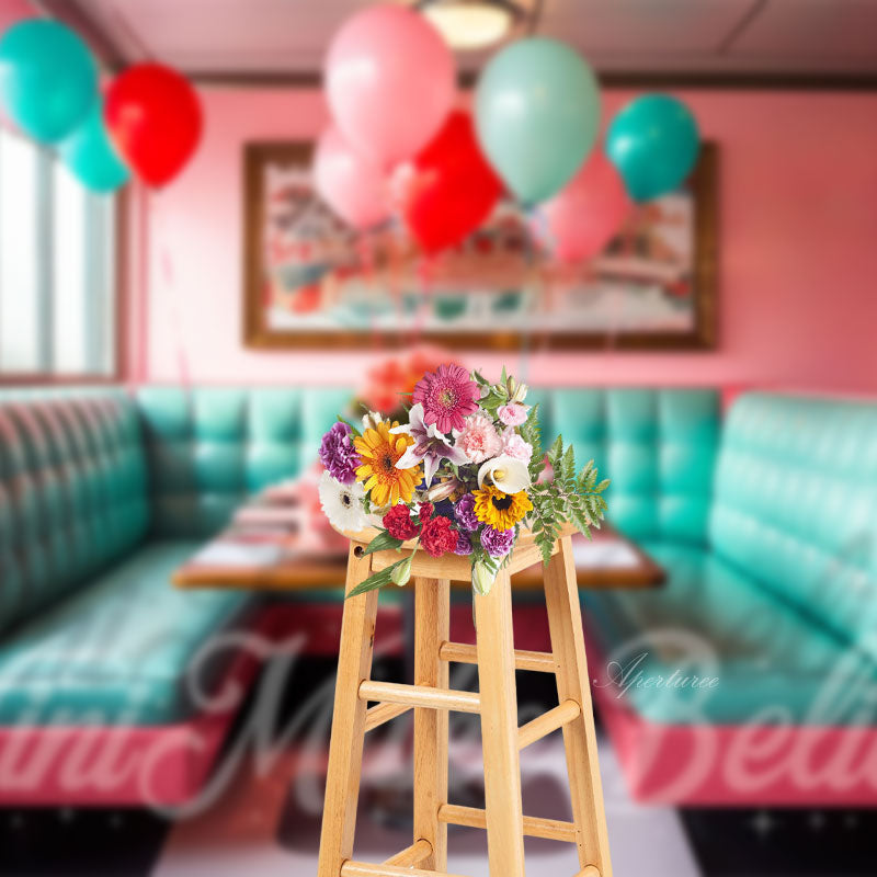 Aperturee - Tiffany Blue Pink Seats Balloon Architecture Backdrop