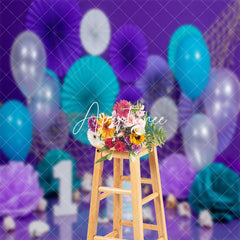 Aperturee - Tiffany Blue Purple Balloons Cake Smash Backdrop