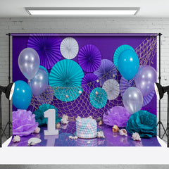 Aperturee - Tiffany Blue Purple Balloons Cake Smash Backdrop