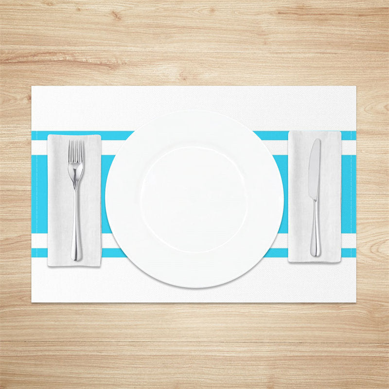 Aperturee - Tiffany Blue White Simple Dining Set Of 4 Placemats