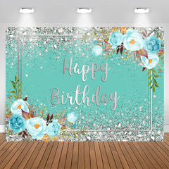 Aperturee - Tiffany Bule Flowers And Silver Happy Birthday Backdrop