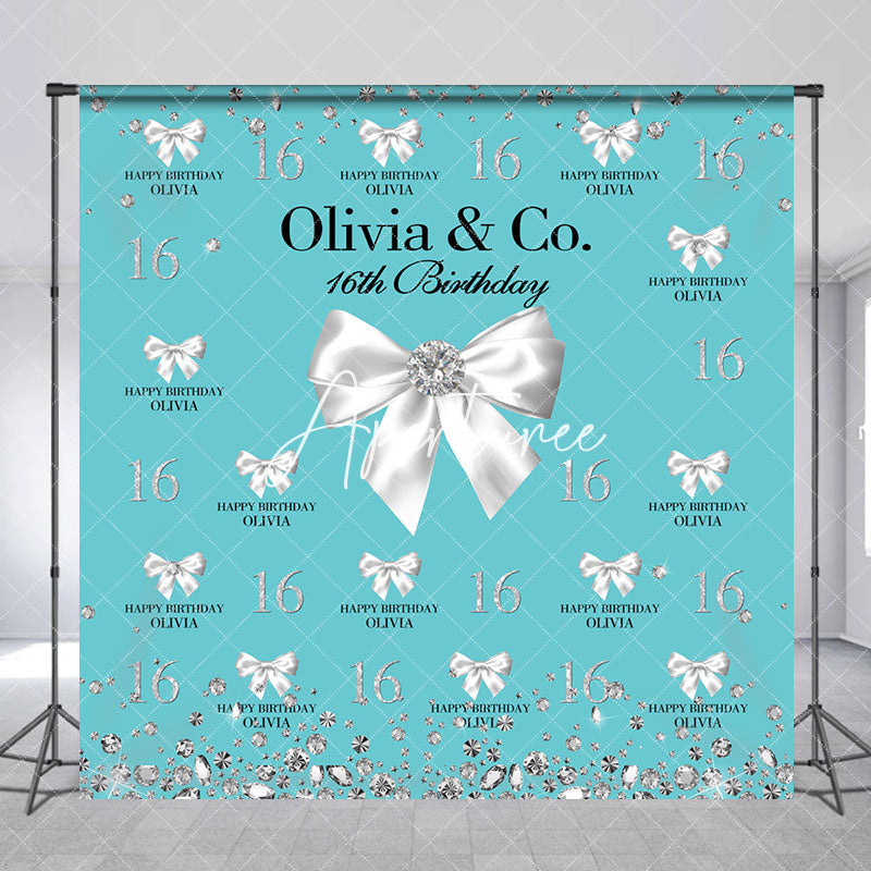 Aperturee - Tiffany Green Diamonds Custom Name Birthday Backdrop