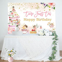 Aperturee - Time Four Tea Cups Fairy Floral Birthday Backdrop