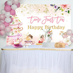 Aperturee - Time Four Tea Cups Fairy Floral Birthday Backdrop