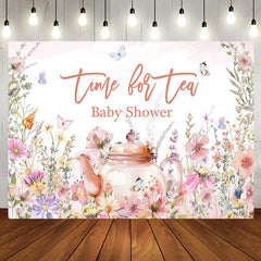 Aperturee - Time For Tea Butterfly Floral Baby Shower Backdrop