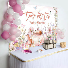 Aperturee - Time For Tea Butterfly Floral Baby Shower Backdrop