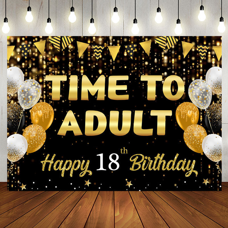 Aperturee - Time To Adult Gold Black Bokeh 18 Birthday Backdrop