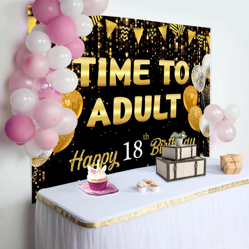 Aperturee - Time To Adult Gold Black Bokeh 18 Birthday Backdrop