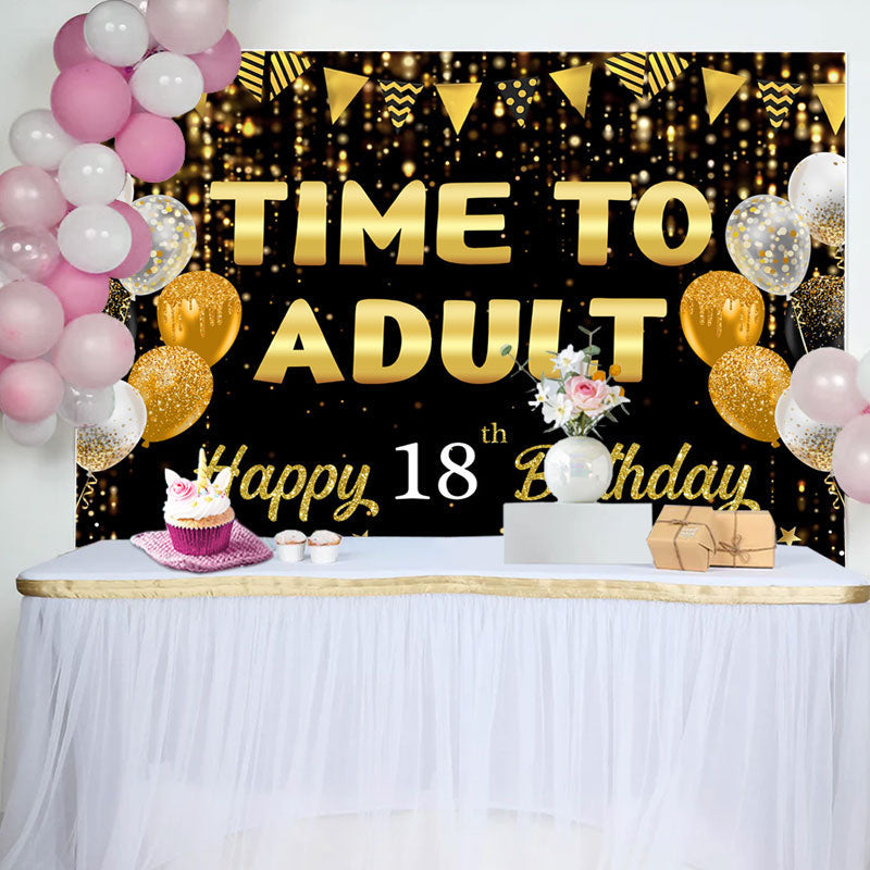 Aperturee - Time To Adult Gold Black Bokeh 18 Birthday Backdrop