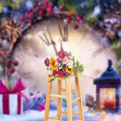 Aperturee - Timepiece Snowy Present Plants Christmas Backdrop