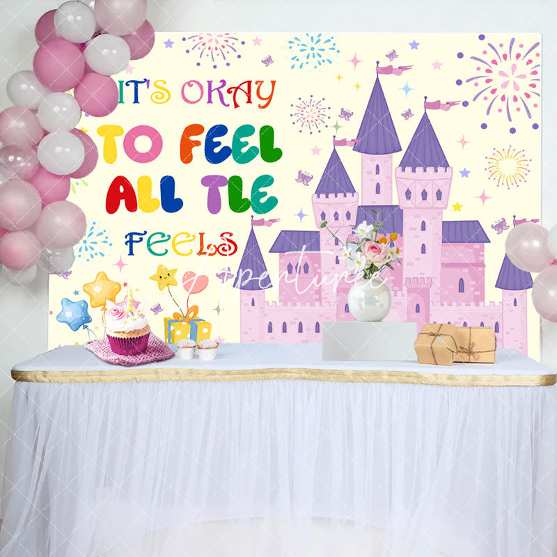 Aperturee - To Feel All The Feels Pink Castle Birthday Backdrop