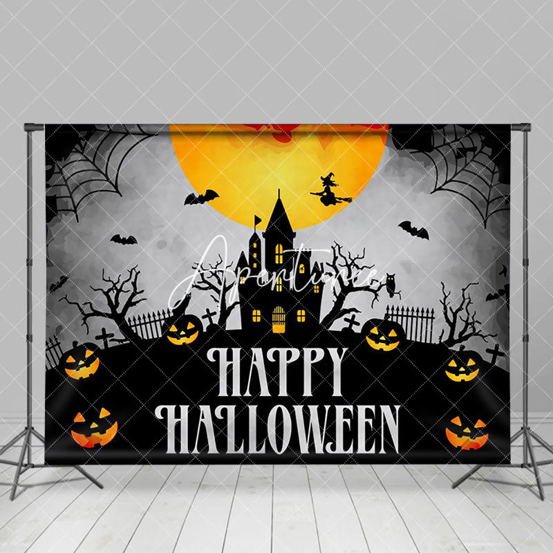 Aperturee - Tomb Castle Scared Pumpkins Night Happy Halloween Backdrop