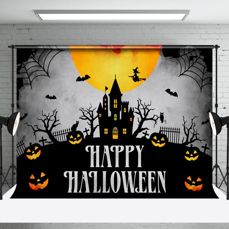 Aperturee - Tomb Castle Scared Pumpkins Night Happy Halloween Backdrop