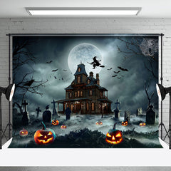 Aperturee - Tomb Manor Witch Moon Night Pumpkin Happy Halloween Backdrop