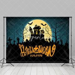 Aperturee - Tomb Mountain Castle Moon Night Happy Halloween Backdrop