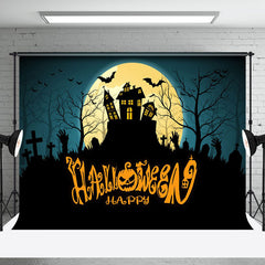 Aperturee - Tomb Mountain Castle Moon Night Happy Halloween Backdrop