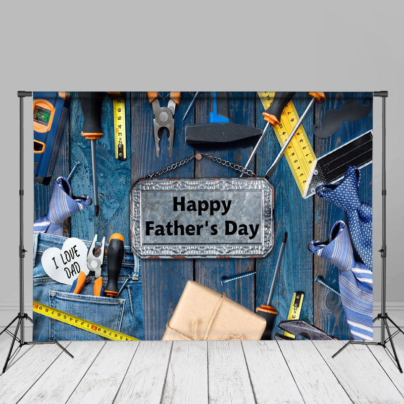 Aperturee - Tools Blue Jeans Tie Wood Fathers Day Photo Backdrop