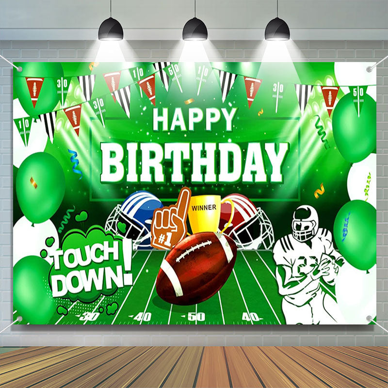 Aperturee - Touch Down Green Football Field Birthday Backdrop