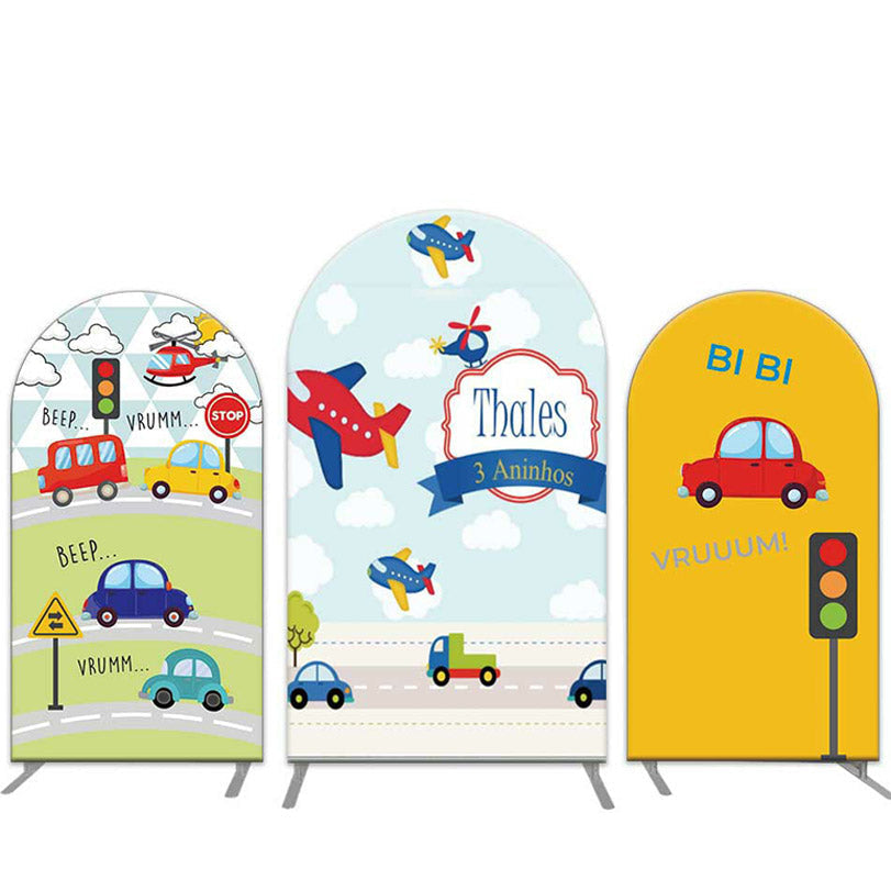 Aperturee Toy Car Airplane 3th Birthday Arch Backdrop Kit