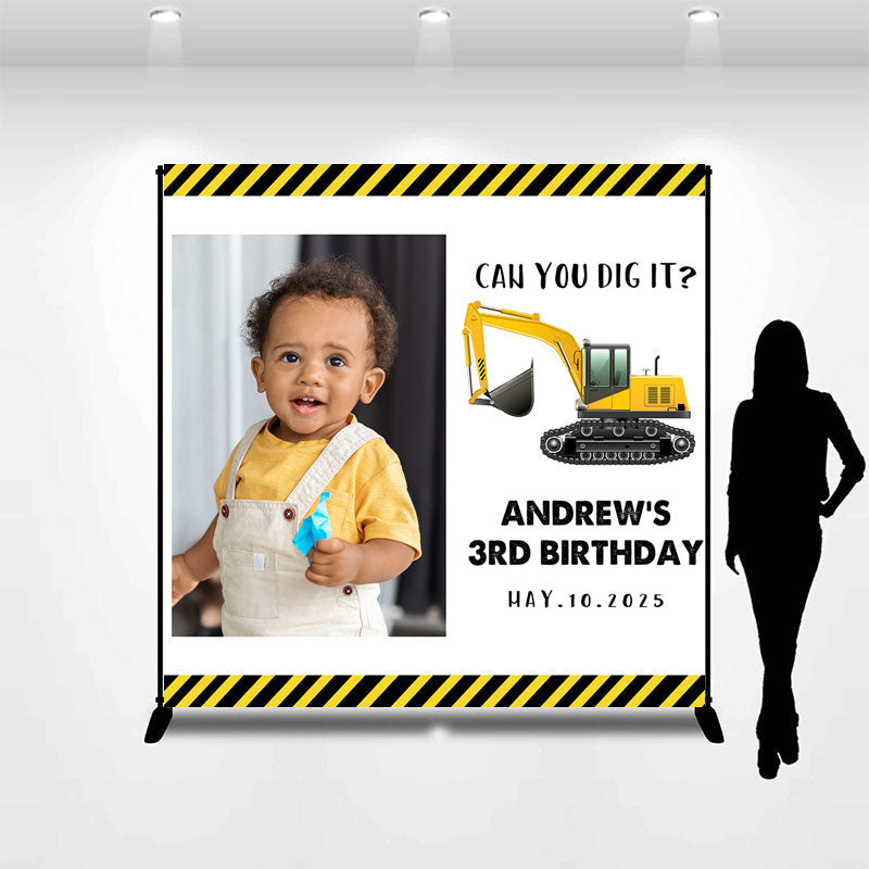 Aperturee - Toy Excavator Custom Photo 3rd Birthday Backdrop