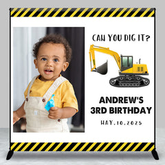 Aperturee - Toy Excavator Custom Photo 3rd Birthday Backdrop