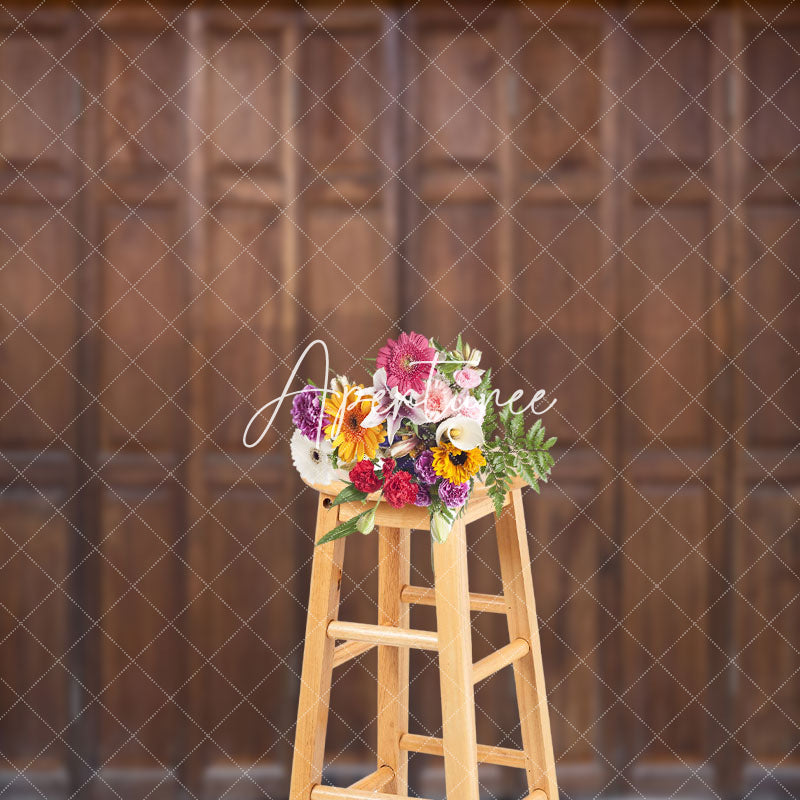 Aperturee - Traditional Brown Retro Wooden Door Photo Backdrop