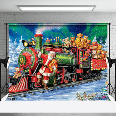 Aperturee - Train Bear Toy Santa Claus Snowy Christmas Backdrop