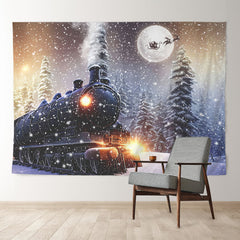 Aperturee - Train Light Snowy Forest Moon Eve Winter Backdrop