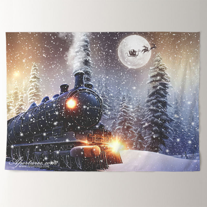 Aperturee - Train Light Snowy Forest Moon Eve Winter Backdrop